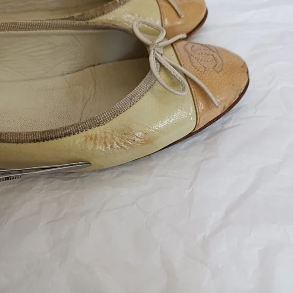 Chanel ballet flats cap toe size 37.5 patent